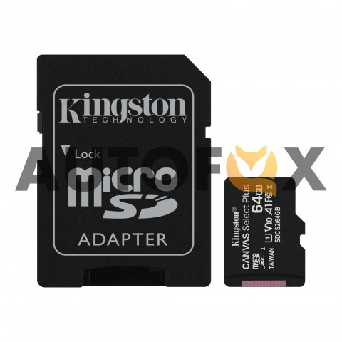 Kingston microSD 64GB Canvas Select Plus A1 (100mb\s)+ адаптер Карта памяти 